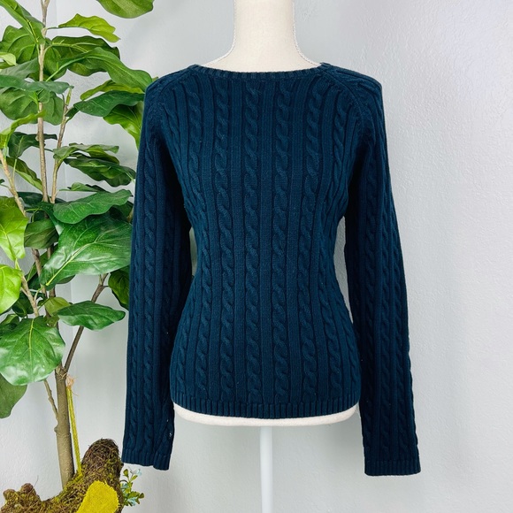 L.L. Bean Sweaters - LL BEAN NAVY BLUE VINTAGE CABLE KNIT COTTON PULLOVER SWEATER